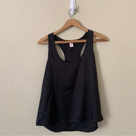 Victoria's Secret Black Racerback Tank Allover VS Logo Size Small Relaxed Fit - Picture 1 of 8